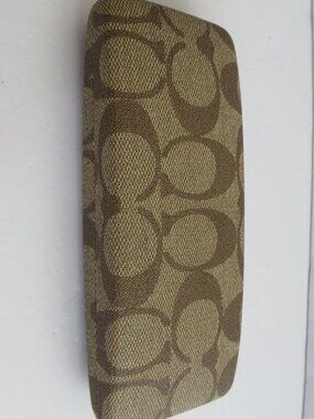 COACH Signature C Monogram Tan Brown Hard Shell Eye Glass Case 6.25" X 2.5"